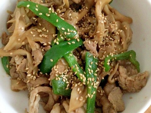 【豚肉切り落とし】ピーマン・舞茸☆簡単肉野菜炒め